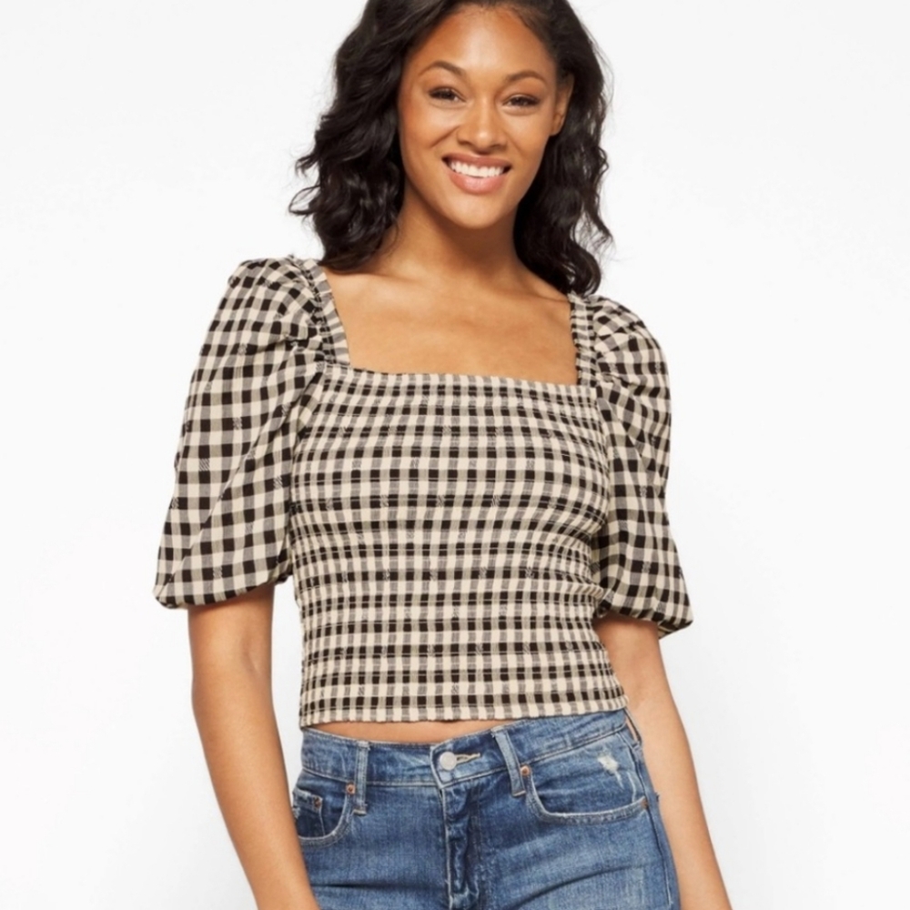 BB DAKOTA Black and White Checkered Women's Top